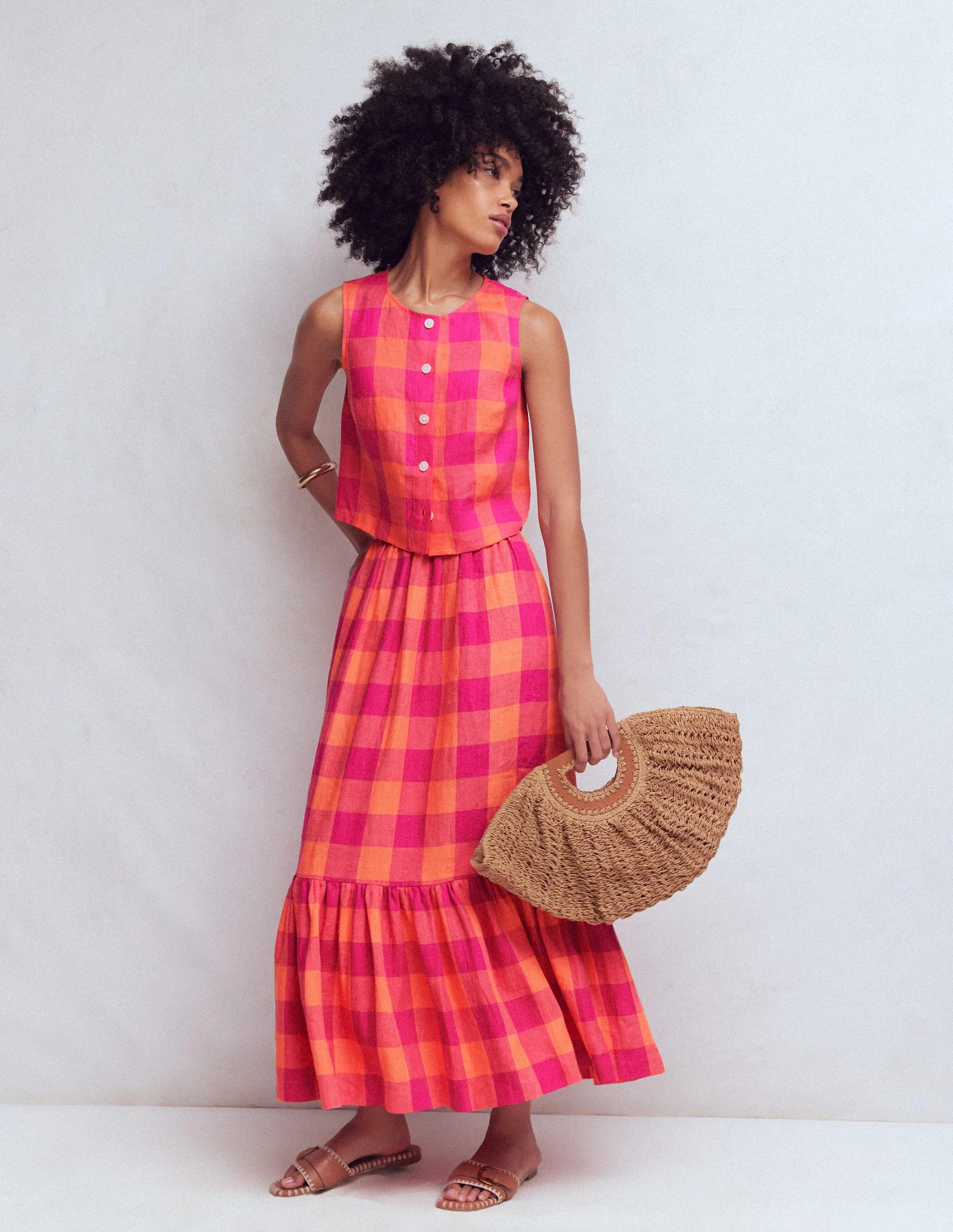 Abigail Linen Maxi Skirt-Zesty Orange, Pink Gingham | Boden (US)