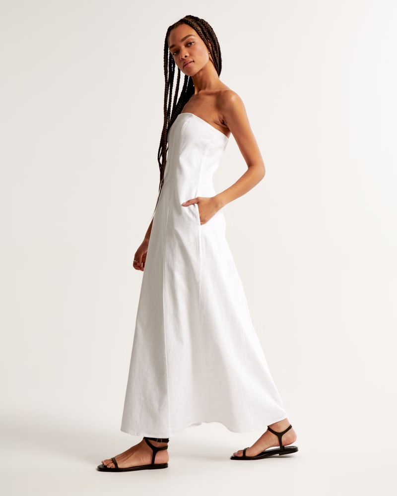 Strapless Skimming Linen-Blend Maxi Dress | Abercrombie & Fitch (US)