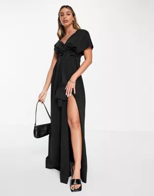 ASOS DESIGN fallen shoulder maxi dress in black | ASOS | ASOS (Global)