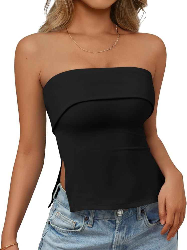 AUTOMET Going Out Tube Tops for Women 2026 Trendy Summer Off Shoulder Backless Cute Work Shirts V... | Amazon (US)