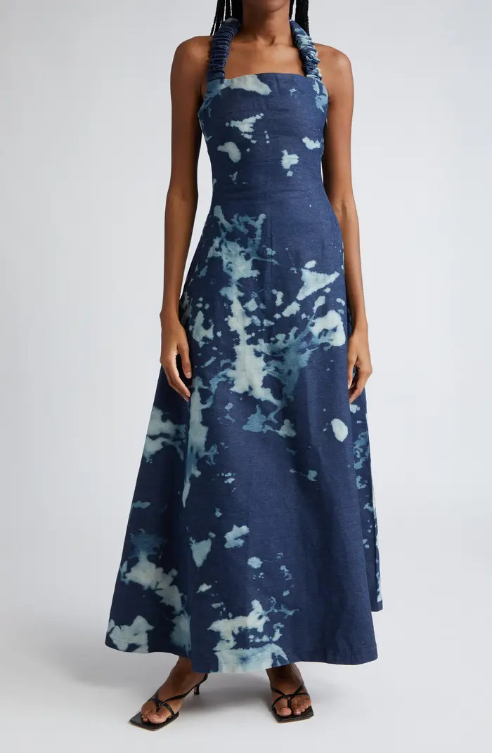 Bubi Print Halter Denim Maxi Dress | Nordstrom