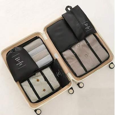 7pcs Travel Organizer Set - Includes Storage Bags, Shoes Bags, Clothes Organizers, Luggage Packing Cubes, Large Capacity Compression Bags, Multi-Compa | SHEIN