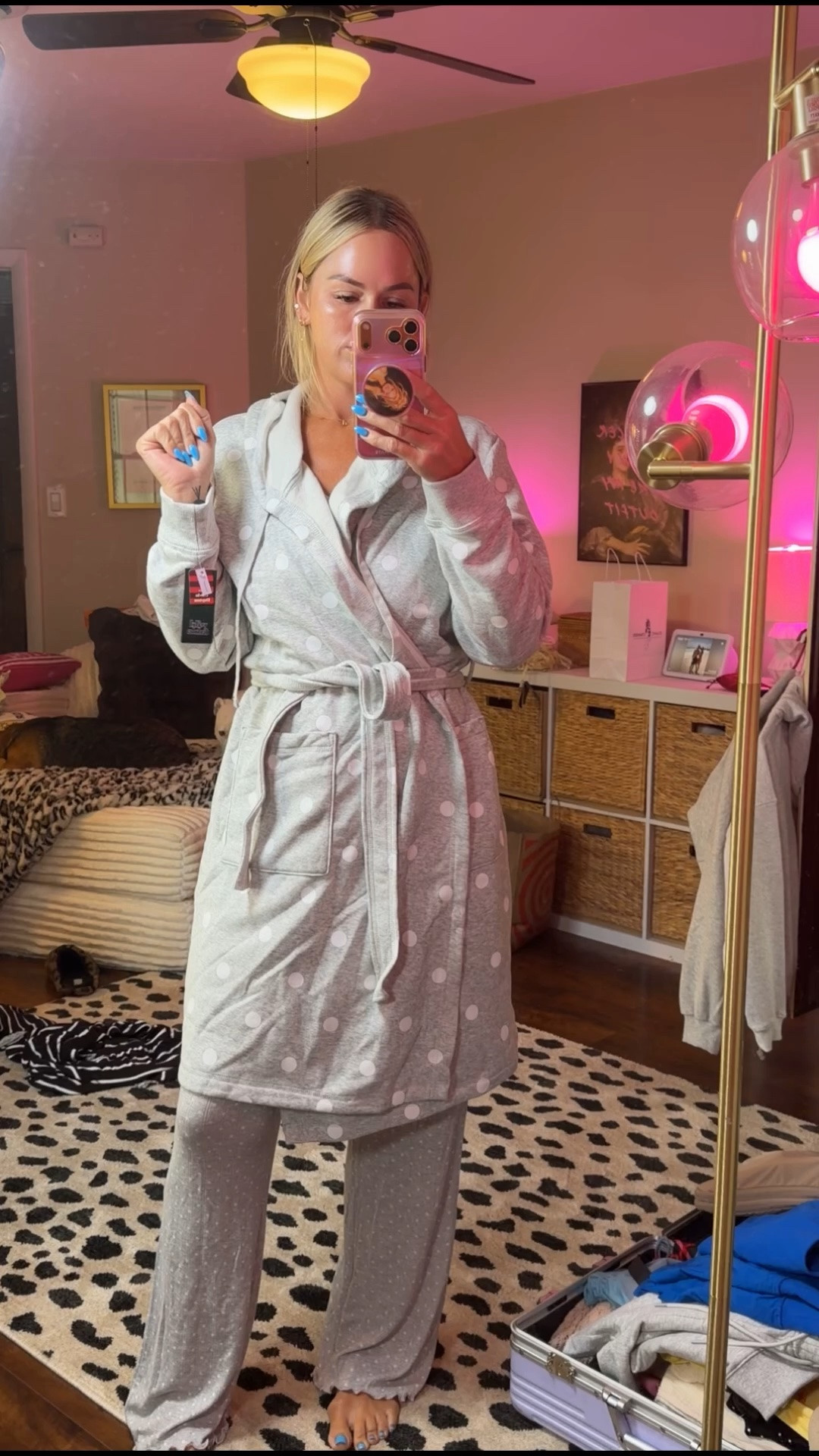 M/L in robe and medium in pajamas