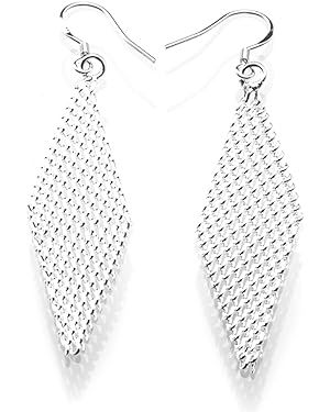 925 Sterling Silver Plated Silky Chain Mesh Prismatic Dangle Earrings for Women | Amazon (US)