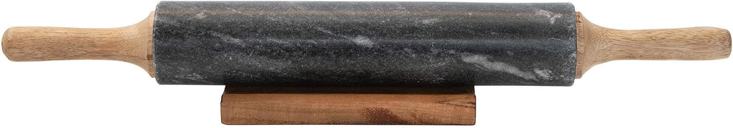 Bloomingville Marble Wood Holder, Black & Natural Rolling Pin, 17.5" | Amazon (US)