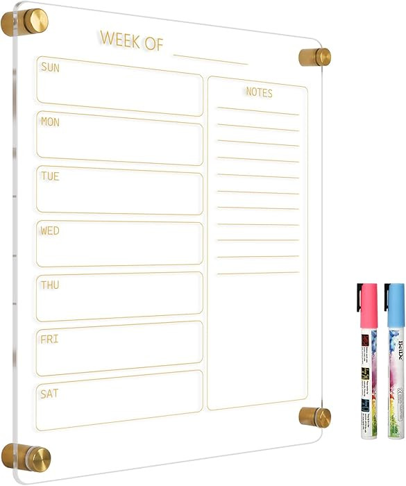 Small Acrylic Calendar for Wall, 12" X 14" Golden Clear Acrylic Wall Calendar, Clear Wet & Dry Er... | Amazon (US)