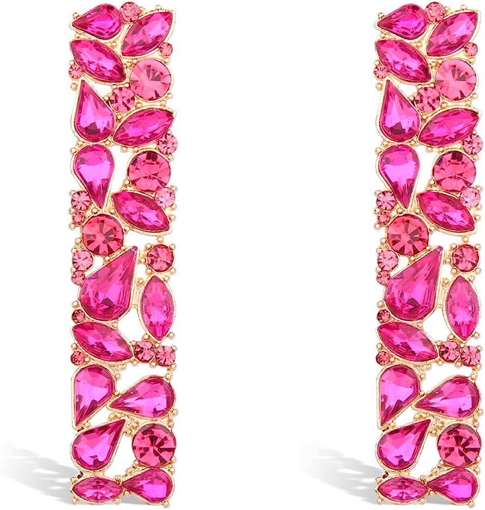 KELMALL Elegant Rhinestone Rectangle Earrings Trendy Crystal Geometric Drop Dangle Statement Earr... | Amazon (US)