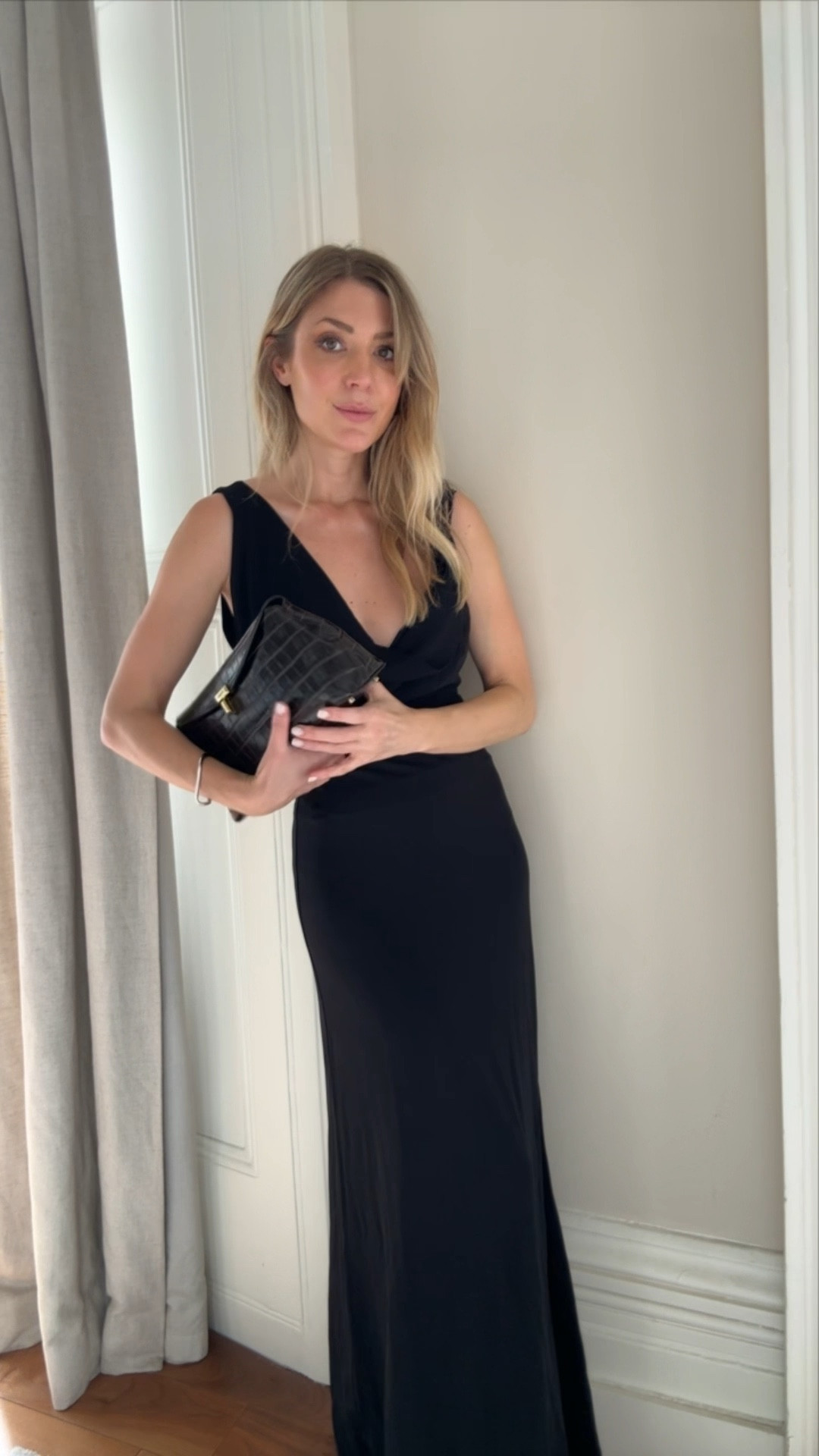 Toteme black cowl neck maxi dress, woven black dress, classic outfit, evening outfit, Toteme clutch bag 

#LTKuk #LTKsummer #LTKstyletip