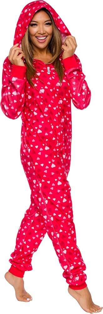 Funziez! Slim Red Heart Flapjack Pajamas - Black Adult Onesie Jumpsuit, One Piece PJs, Union Suit... | Amazon (US)