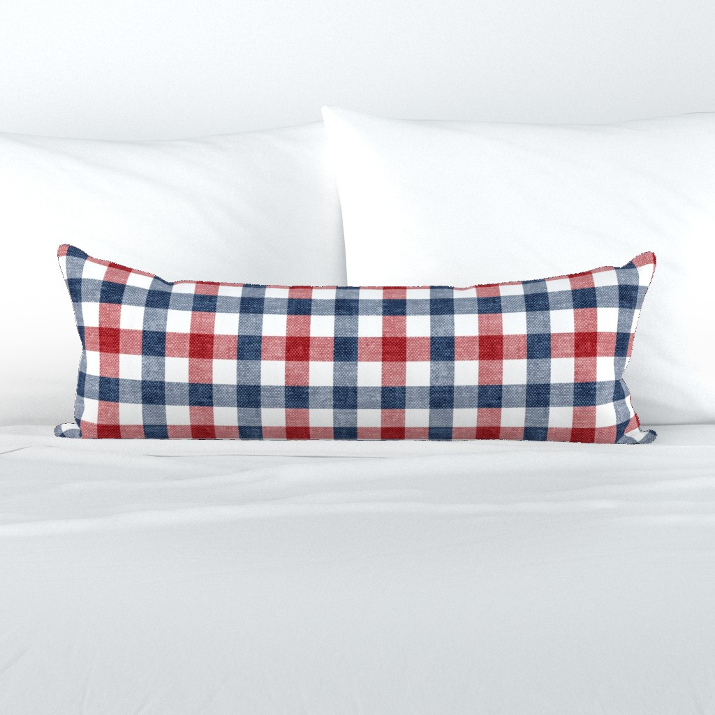 (large scale) dark red white and blue plaid - check - C22 Extra long lumbar throw pillow cover by... | Spoonflower