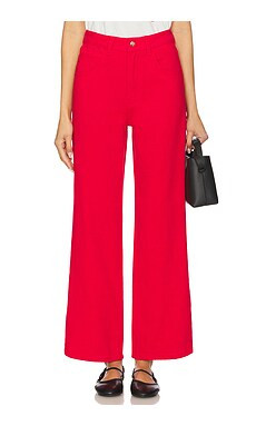 Never Fully Dressed Scallop Detail Wide Leg Jeans in Red from Revolve.com | Revolve Clothing (Global)