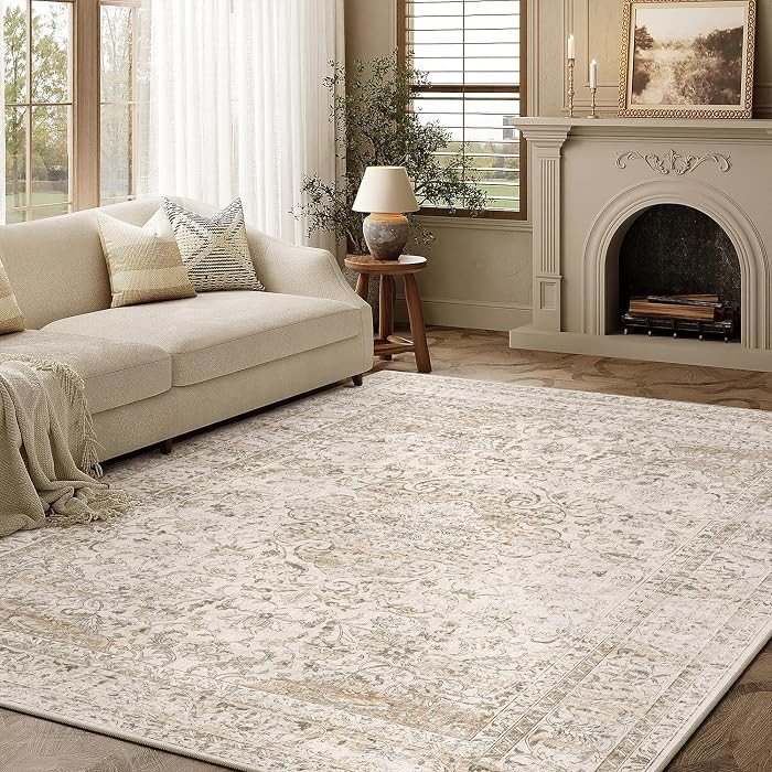 HUGEAR Vintage Teppich Wohnzimmer 140x200cm Beige Waschbar | Amazon (DE)