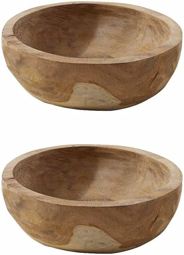 Serene Spaces Living Set of 2 Natural Teak Serving Bowl, Hand-Carved Large Salad Bowl, Wooden Dec... | Amazon (US)
