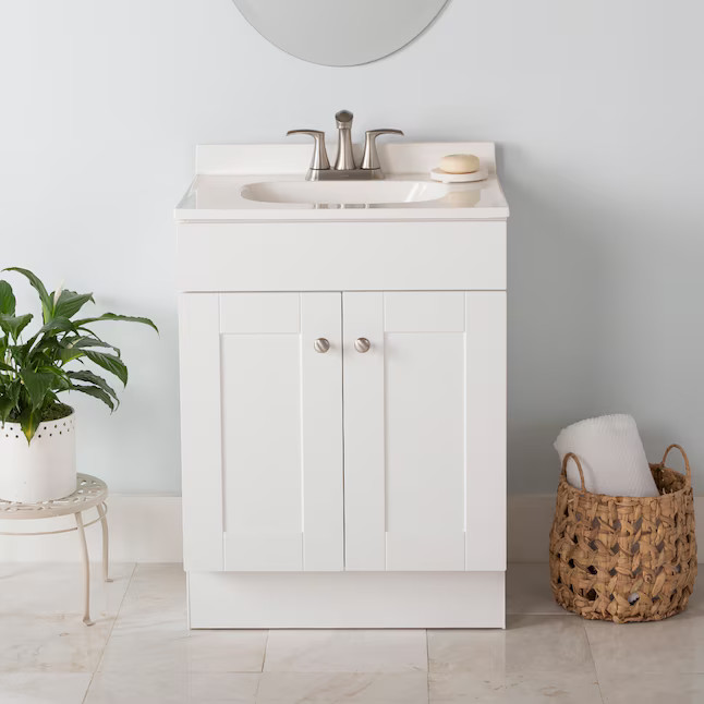 Project Source 24-in White Single Sink Bathroom Vanity with White Cultured Marble Top | Lowe's