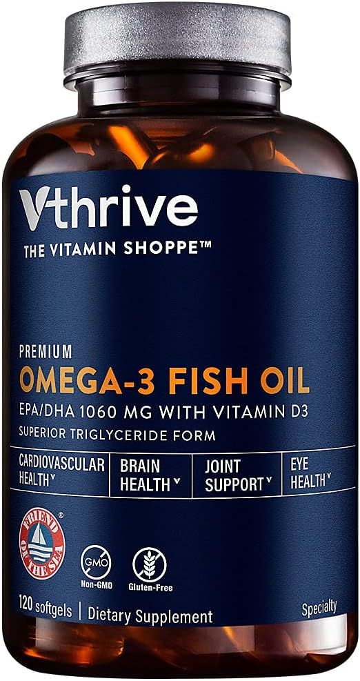 Premium Omega3 Fish Oil with Vitamin D3 Supports Cardiovascular Health 1,060 EPA/DHA (120 Softgel... | Amazon (US)