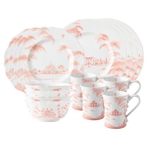 Juliska Country Estate Petal Pink Ceramic 16 Piece Place Setting | Kathy Kuo Home