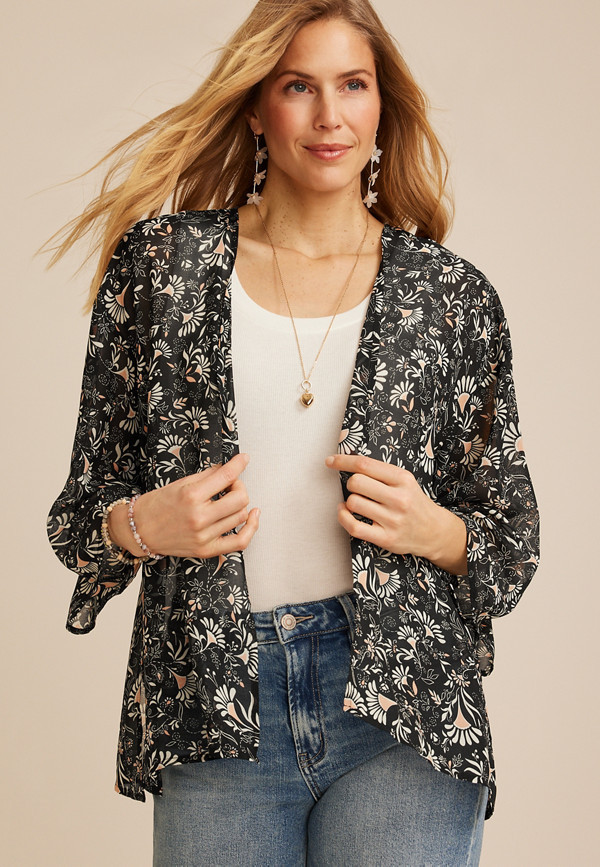 Printed Chiffon Kimono | Maurices