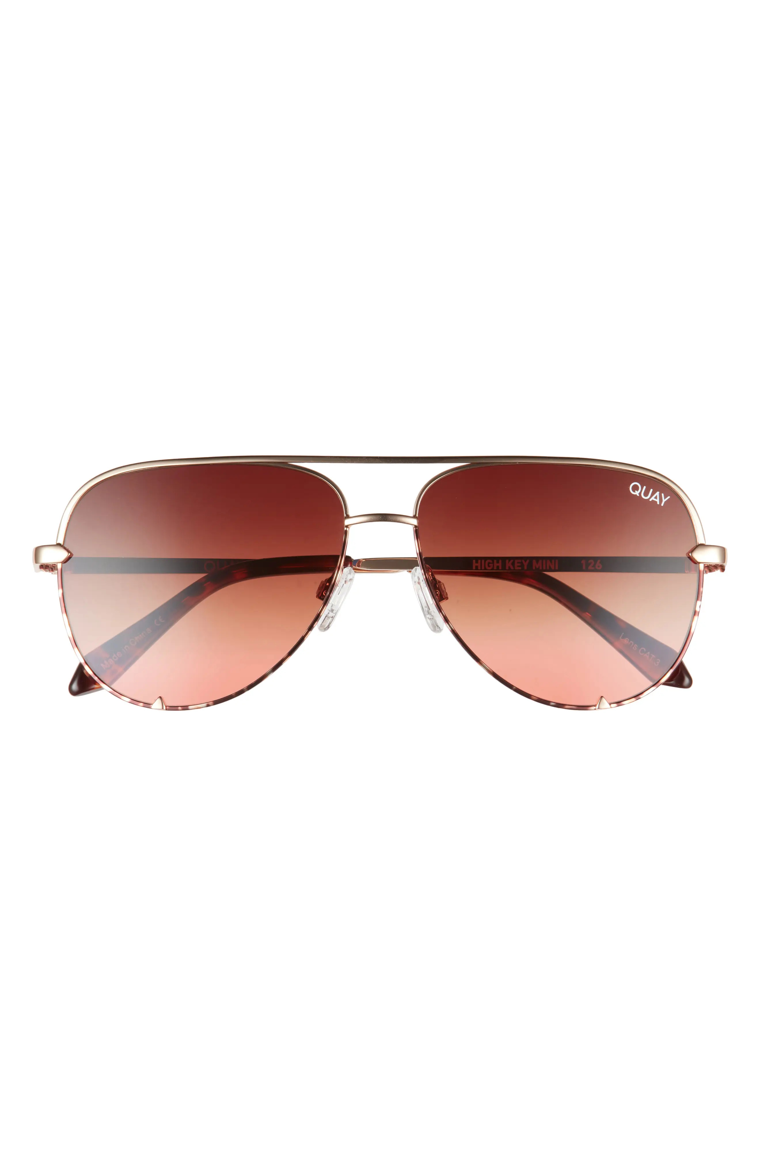 Quay Australia High Key Mini 51mm Aviator Sunglasses in Gold /Brown To Maroon at Nordstrom | Nordstrom