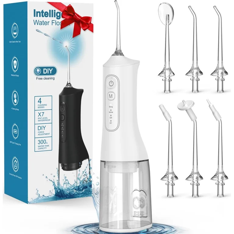 Water Flosser,Irrigador Dental with 4 Modes,6 Jet Tips, 300ML Tank & IPX7 Waterproof Water Flosse... | Walmart (US)