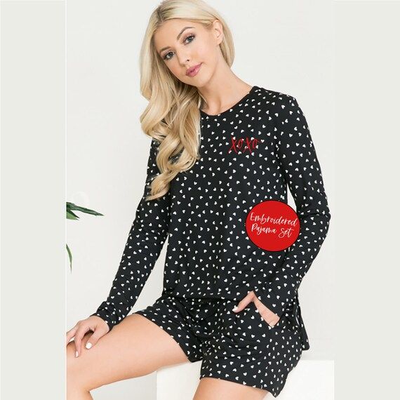 Valentine Pajama Set, Valentines Pjs, Valentine Pajamas, Embroidered Pajamas, Heart Pajamas, Xoxo... | Etsy (US)