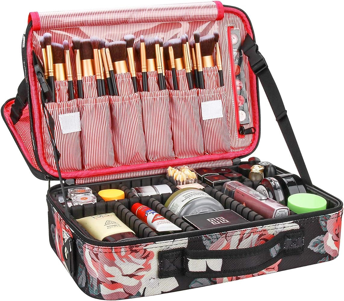 Relavel Makeup Bag Large Makeup Organizer Bag Travel Train Case Portable Cosmetic Artist Storage ... | Amazon (US)