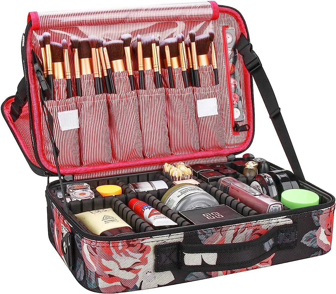 Relavel Makeup Bag Large Makeup Organizer Bag Travel Train Case Portable Cosmetic Artist Storage ... | Amazon (US)