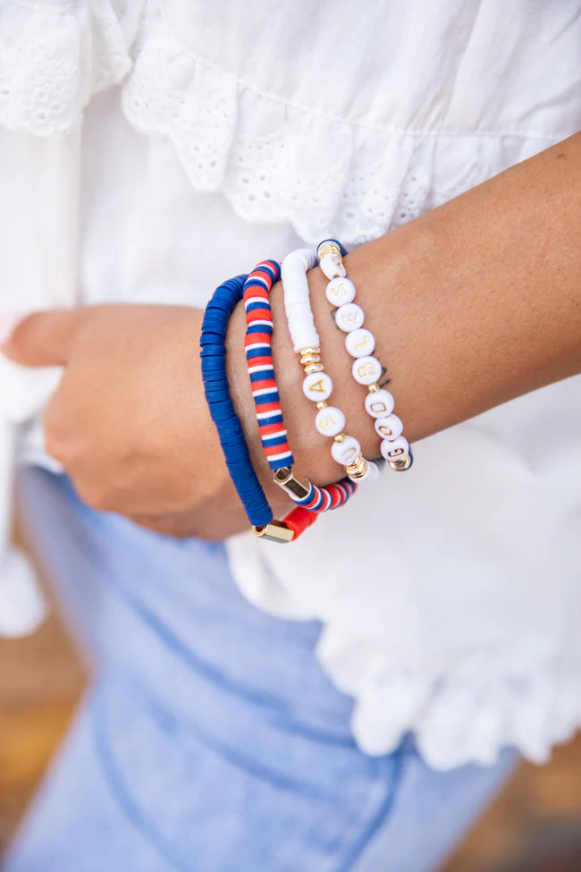 God Bless The USA Rubber Disc Beaded 4-Bracelet Stack | Pink Lily