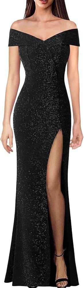 Vfshow Womens Off Shoulder High Slit Formal Evening Party Bodycon Maxi Long Dress | Amazon (US)