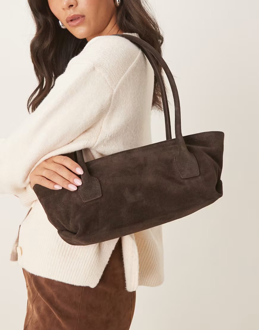 ASOS DESIGN suede elongated tote bag in chocolate-Brown | ASOS (Global)