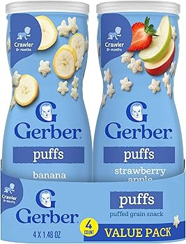 Gerber Baby Snacks Puffs Variety Pack, Banana & Strawberry Apple, 1.48 Ounce - 2 count of four pa... | Amazon (US)