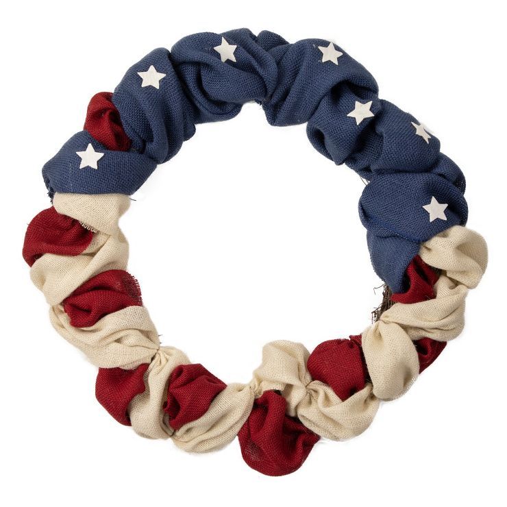 Northlight Americana Stars and Stripes Burlap Patriotic Wreath, 20-Inch, Unlit | Target