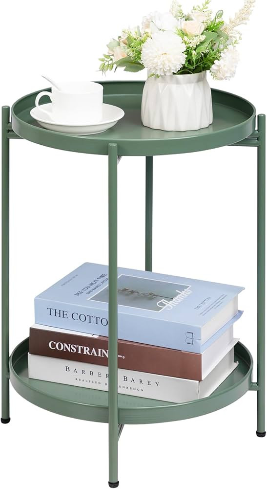 HollyHOME 2-Tier Round Side Table, Outdoor Small Folding Accent Stand with Removable Tray, Anti-R... | Amazon (US)