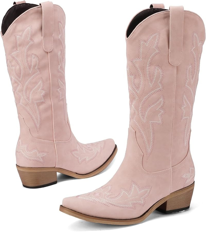 Shofrindy Cowboy Boots for Women Light-Pink Western Cowgirl Boot Pink Comfortable Chunky Heel Wid... | Amazon (US)