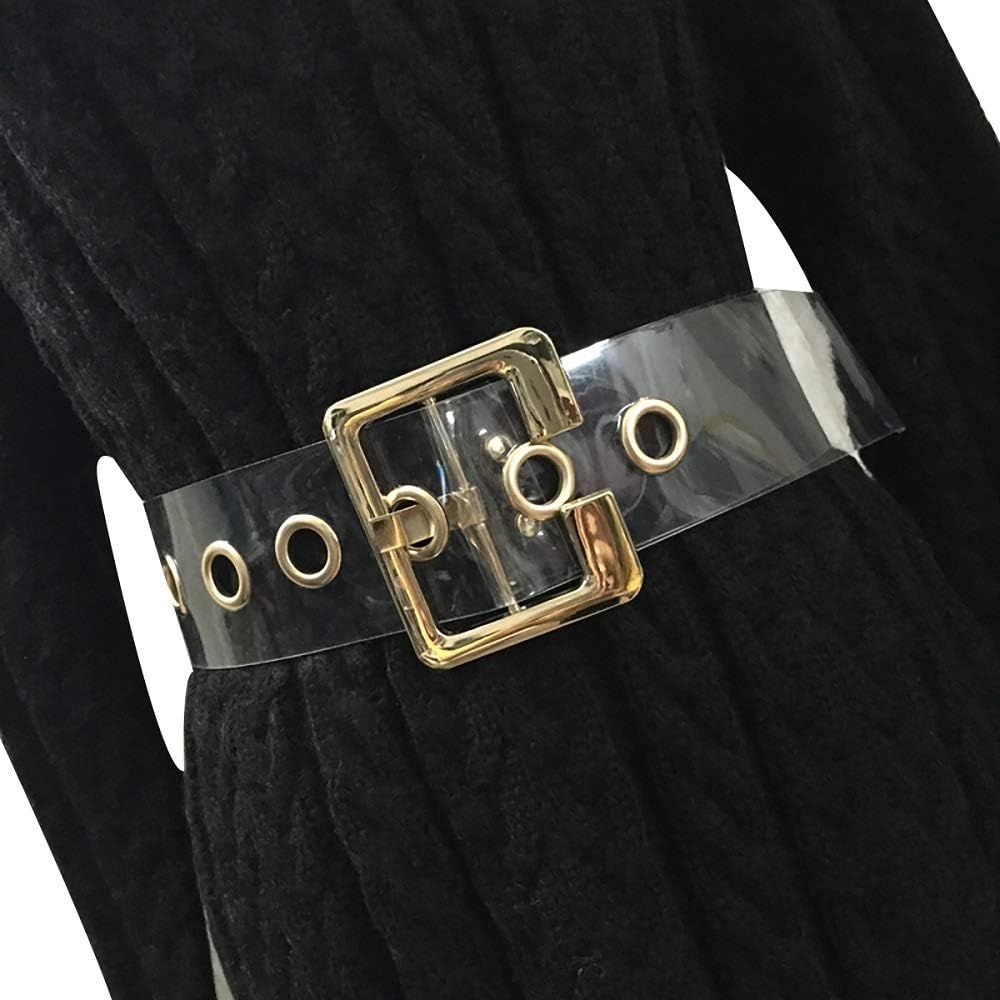 Women Fashion Holographic Clear Wide Belt Transparent PVC Metal Buckle Waist Belt Waistband Cinch... | Amazon (US)