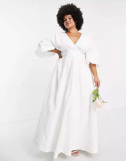 ASOS EDITION Curve Winnie pleat waist wedding dress in textured floral | ASOS (Global)