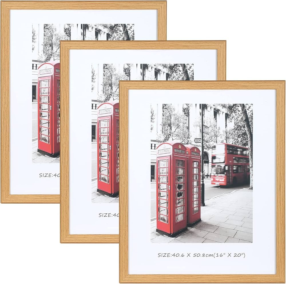 16x20 Frames Set of 3, 16x20 Picture Frames for Wall, Wooden Poster Frames with Plexiglass for Pr... | Amazon (US)