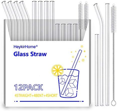 HeykirHome 12-Pack Reusable Glass Straws,4 Pack Straight 8''x10 MM+ 4 Pack Bent 8''x10 MM+4 Pack Sho | Amazon (US)