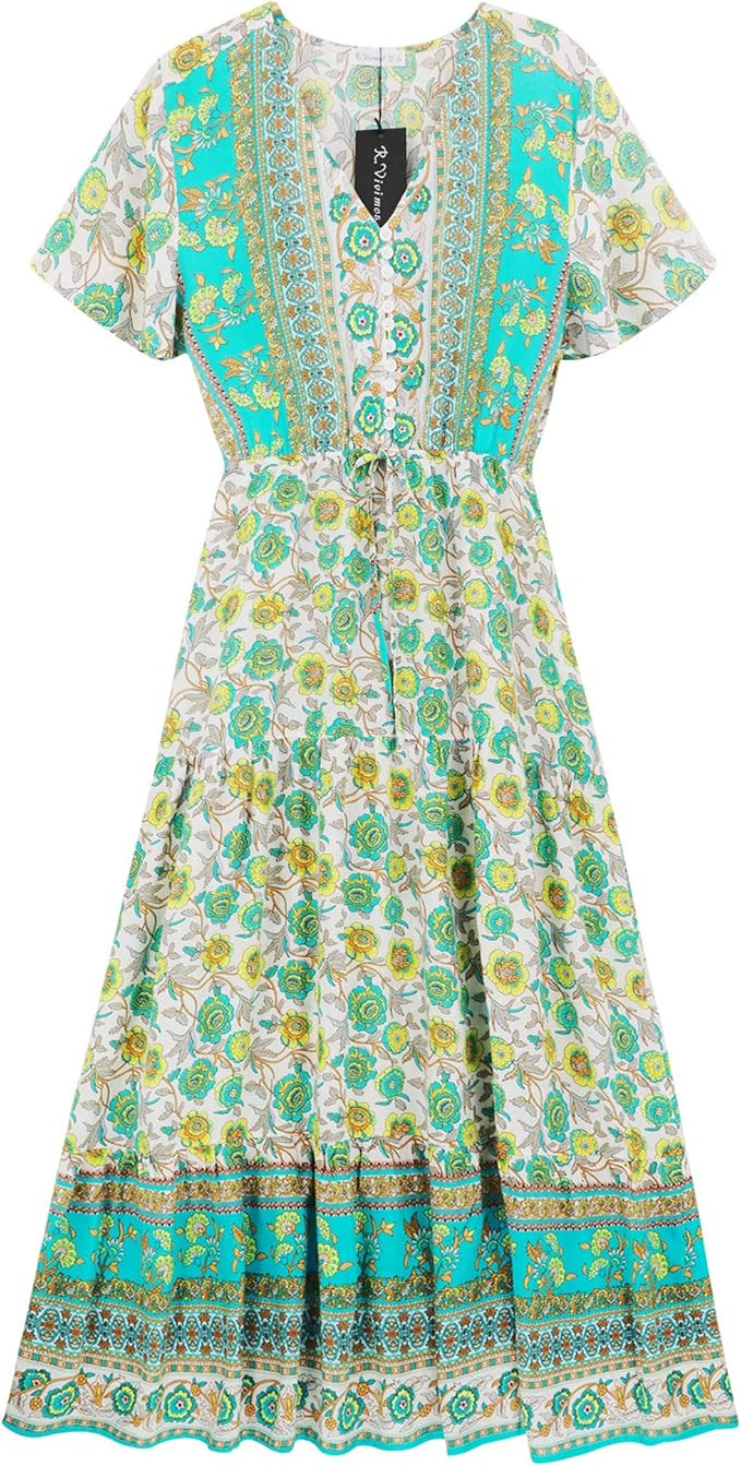 R.Vivimos Womens Summer Floral Print Cotton Short Sleeve Flowy Dress | Amazon (US)