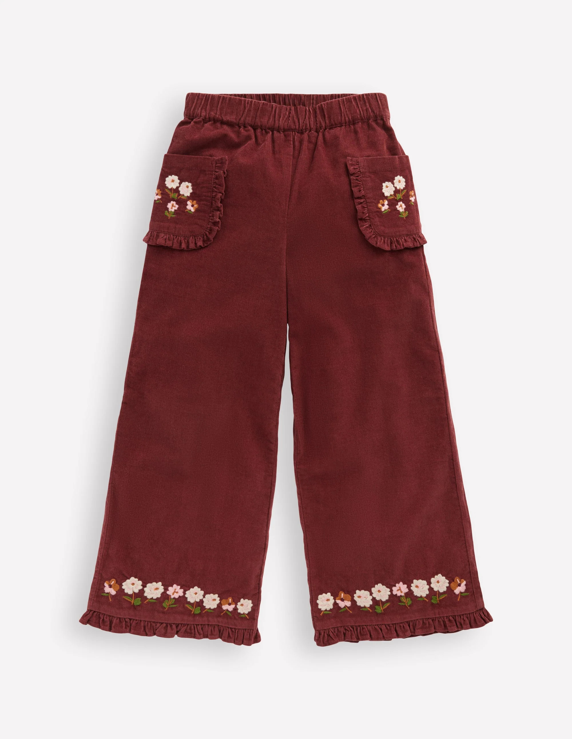 Embroidered Frill Trousers-Chestnut Embroidery | Boden (US)