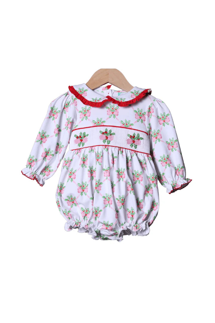 Smocked Sweet Holly Bow Bubble | The Smocked Flamingo