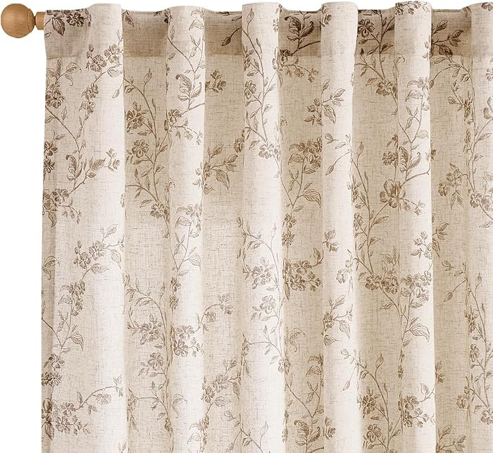 Lazzzy 90 Inch Curtain for Living Room Taupe Floral Drapes Linen for Bedroom Dining Room Farmhous... | Amazon (US)