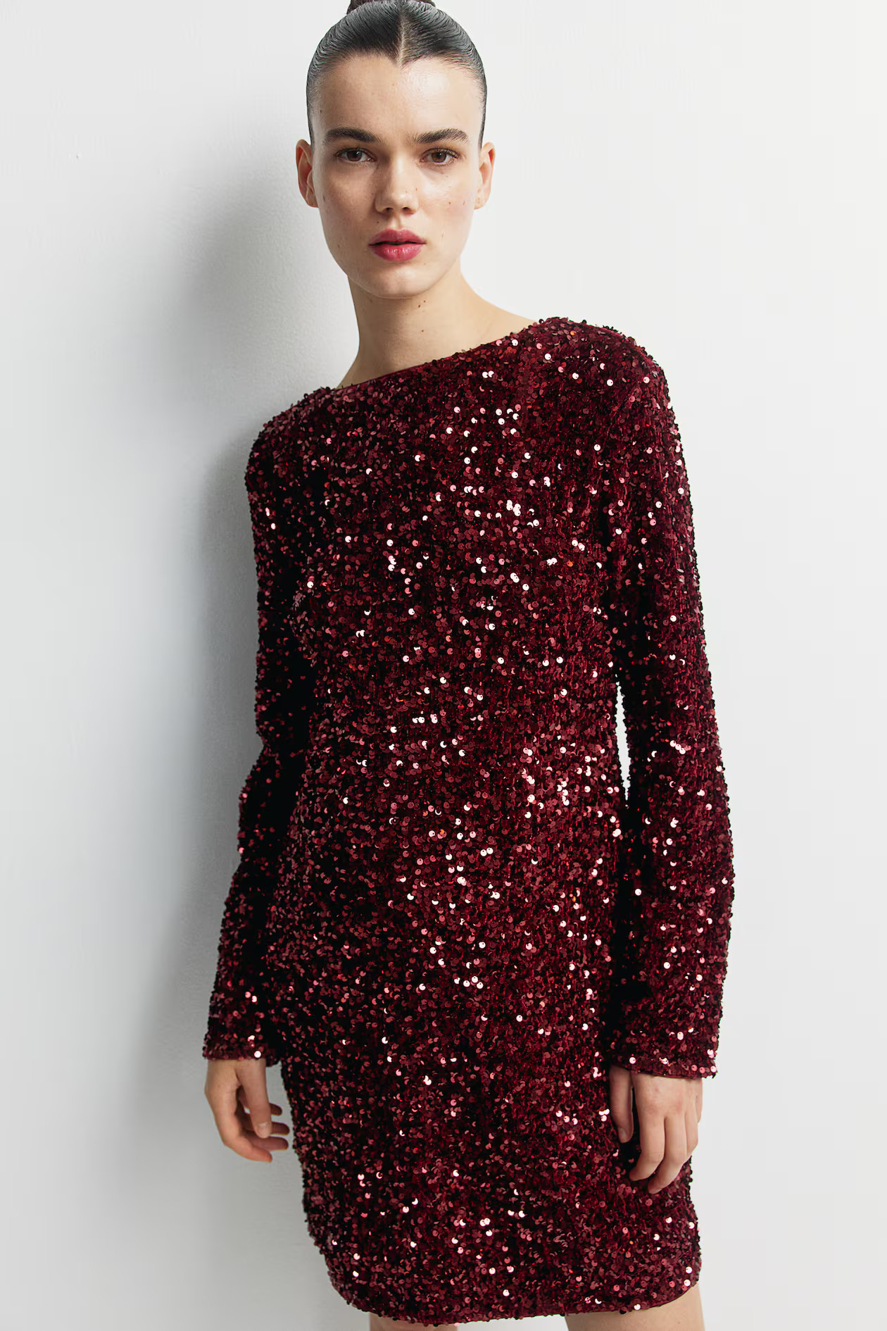 MAMA Sequined Dress with Low-Cut Back - Dark red - Ladies | H&M US | H&M (US + CA)