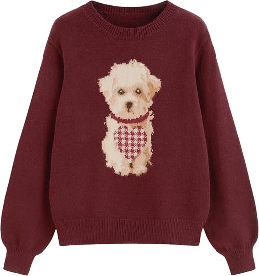 CIDER Cute Puppy Sweaters for Women Long Sleeve Knit Pullover | Amazon (US)