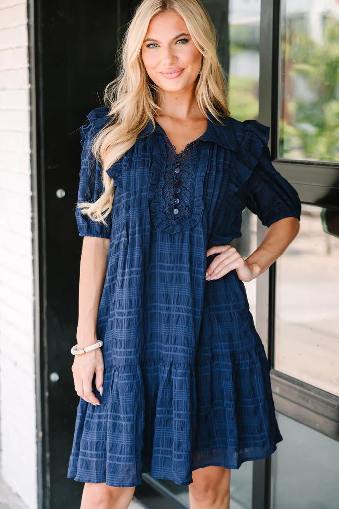 All The Best Navy Blue Ruffled Dress | The Mint Julep Boutique