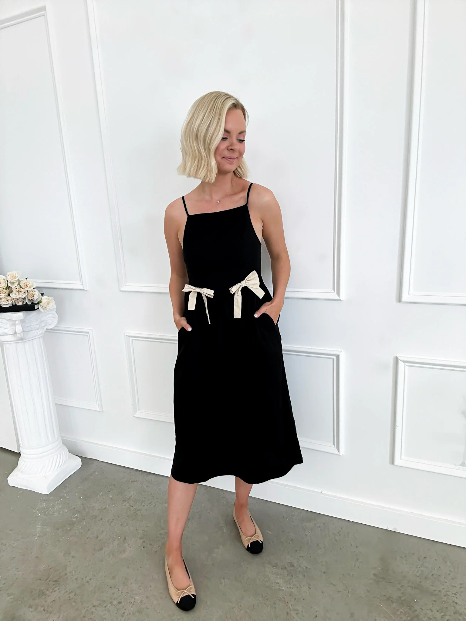 Springtime In Paris Black Bow Midi Dress | Flourish in Frills