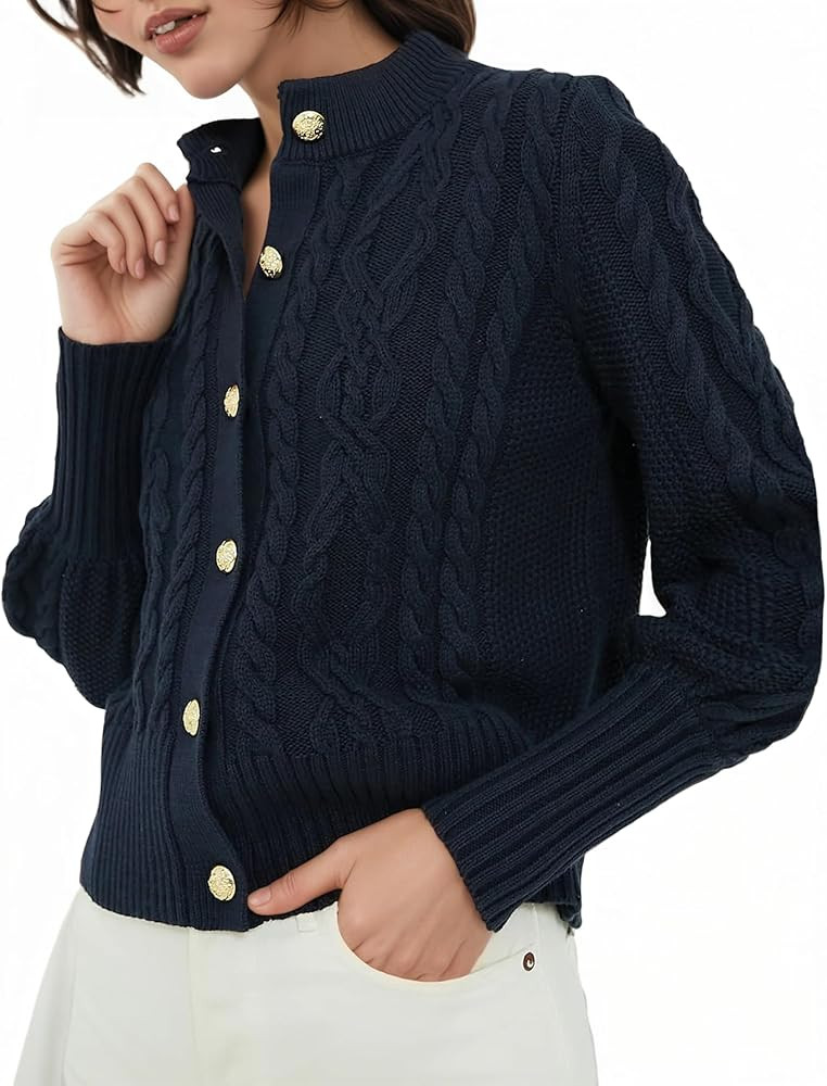 Women's Cardigan Sweater Button Down Long Sleeve Fall Jacket Short Chunky Cable Knit Open Front L... | Amazon (US)