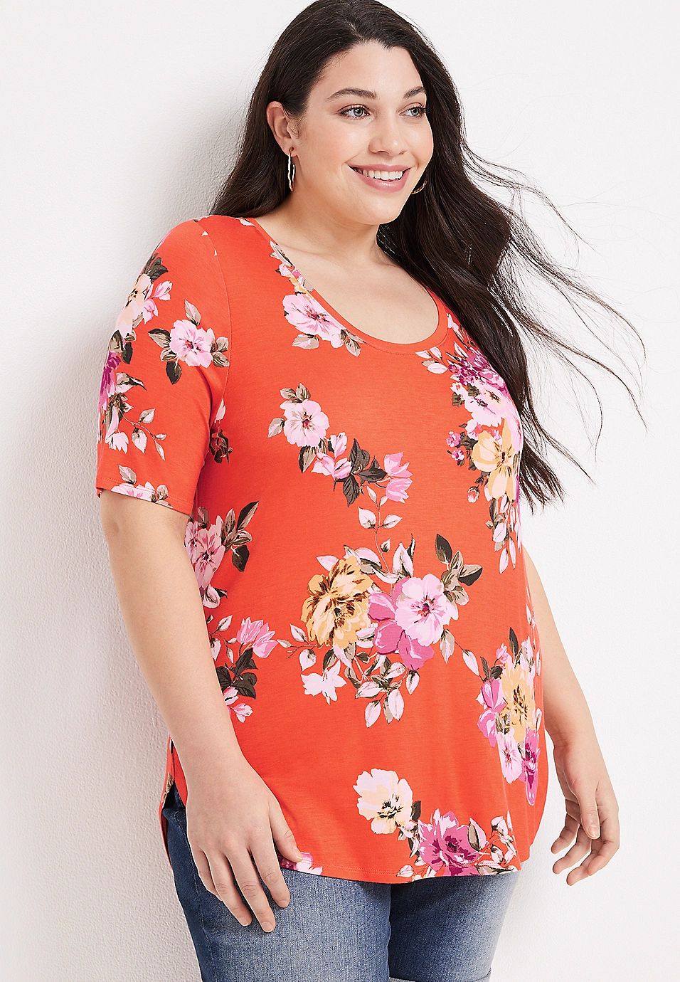 Plus Size 24/7 Olivia Floral Tunic Tee | Maurices