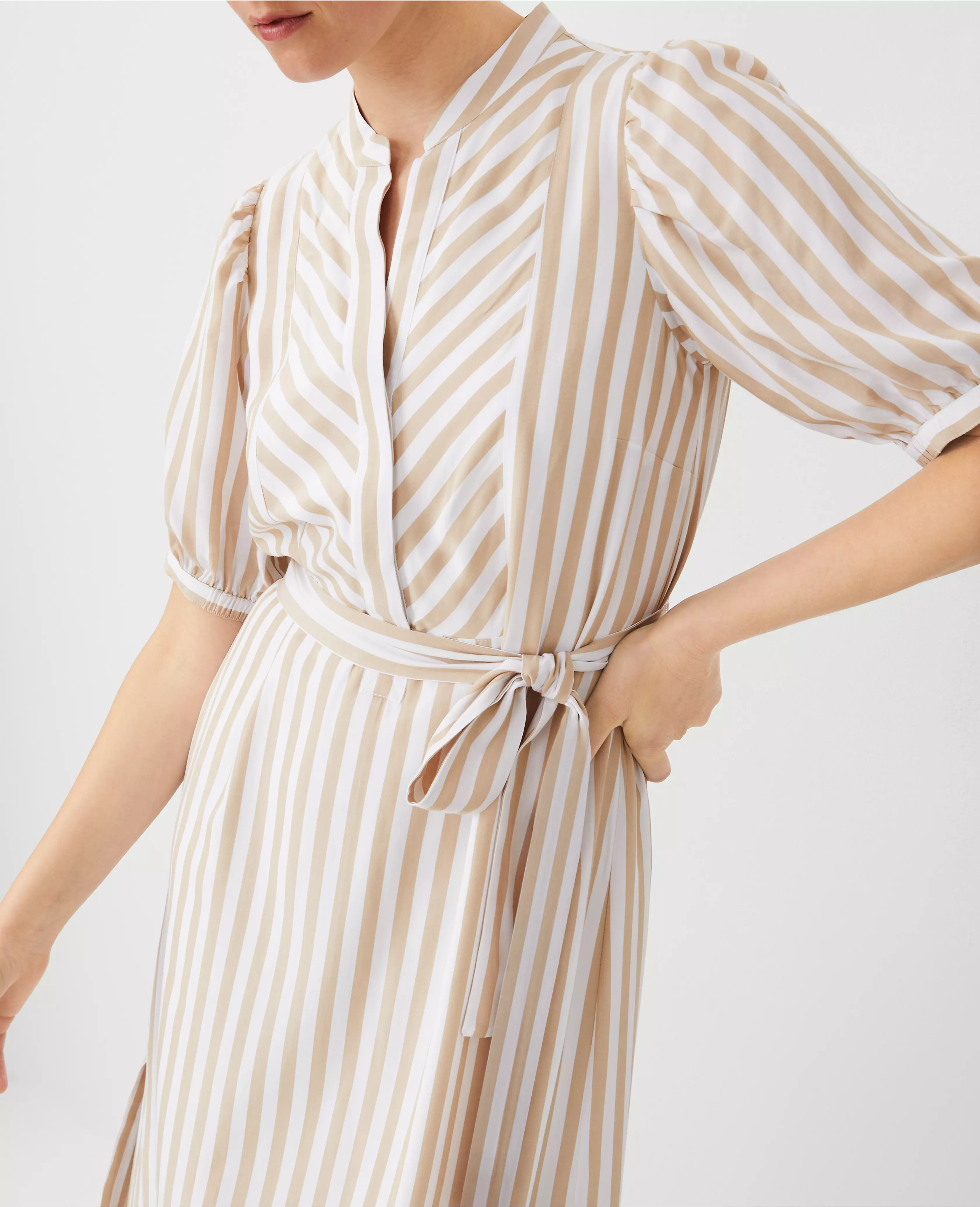 Striped Puff Sleeve Midi Shift Dress | Ann Taylor (US)