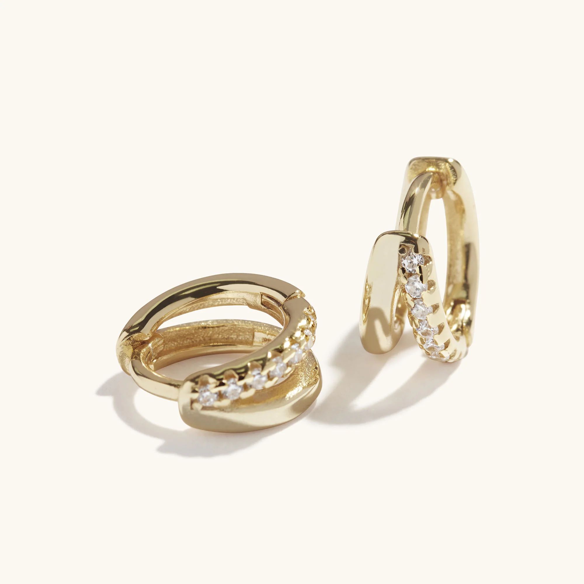 Classic Double Huggie Hoops, Gold Plated, Women's Earrings 10mm | Muru Jewellery.