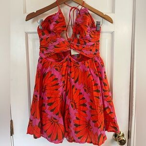 FARM Rio Orange and Pink Pleated Halter Mini Dress | Poshmark
